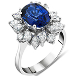 انگشتر مارکیز زنانه و برلیان با سنگ جواهر یاقوت کبود و طلای سفید مدل: rgf1717