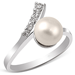 انگشتر مروارید زنانه و الماس تراش برلیان با طلای سفید مدل: rgf1722