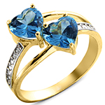مدل انگشتر دو قلب طلا نگین توپاز آبی زنانه و الماس تراش برلیان مدل: rgf1740