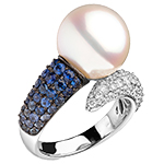 انگشتر مروارید جدید طلا و جواهر یاقوت آبی زنانه و الماس تراش برلیان مدل: rgf1744