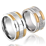 حلقه ست ازدواج طلای زرد و سفید با نگین الماس تراش برلیان مدل: srd1649