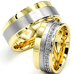 حلقه ست ازدواج طلای زرد و سفید با نگین الماس تراش برلیان مدل: srd1651