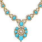 گردنبند فیروزه زنانه طلا زرد و الماس تراش برلیان خاص و بزرگ سلطنتی مدل:ndf1376