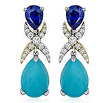 گوشواره طلا با سنگ فیروزه، یاقوت کبود و برلیان مدل:edf1606