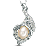 آویز گردنبند طلا گل شیپوری زنانه مروارید دراپ سفید و برلیان npdf13267