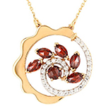 پلاک و مدال طلای گرد زنانه گارنت و الماس تراش برلیان مدلnpdf13276 