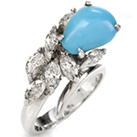 انگشتر طلای سفید زنانه فیروزه و جواهر مارکیز مدل: rgf1778