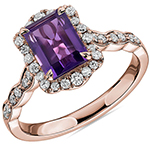 انگشتر طلا زنانه 18 عیار رزگلد آمیتیست و برلیان مدل:rgf1784 