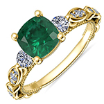 انگشتر طلا زرد زنانه زمرد و جواهر نگین برلیان مدل:rgf1789