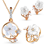 نیم ست طلا زرد دخترانه صدف و جواهر برلیان طرح گل مدل:hsdf1557