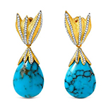 گوشواره طلا زنانه زرد 18 عیار فیروزه و برلیان مدلedf16207