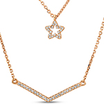 گردنبند طلا دو رج مثلث و ستاره الماس برلیان طلا مدل: nec2021