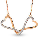 گردنبند دو قلب جواهر نگین الماس برلیان طلا رزگلد مدل:nec2025