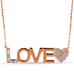 گردنبند طلا طرح love جواهر نگین الماس برلیان مدل:nec2026