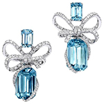 گوشواره طلای زنانه 18 عیار آکوامارین و برلیان طرح پاپیون edf1643