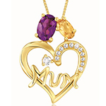 پلاک طلا قلب مادر نگین سیترین و آمیتیست و برلیان مدل:npdf13300