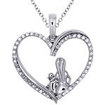 آویز گردنبند مادر و فرزند طلا سفید با نگین برلیان طرح قلب مدل: pdb2332