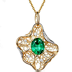 پلاک زمرد طلا زرد زنانه با نگین جواهر زمرد و برلیان طرح خاص مدل:npdf13306