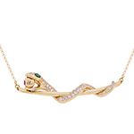 گردنبند طلا زنانه مار جواهر نگین یاقوت، زمرد و الماس تراش برلیان مدل: ndf150