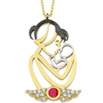 پلاک طلا مادر و فرزند طرح بال فرشته نگین جواهر یاقوت و برلیان مدل: npdf13328