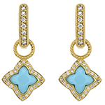 گوشواره طلا زنانه فیروزه و جواهر برلیان طرح گل شبدر مدل:edf1649