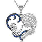 آویز گردنبند مادر و فرزند طلا 18عیار یاقوت کبود و برلیان طرح قلب مدل: npdf13331