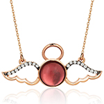 گردنبند طلا زنانه طرح بال فرشته نگین جواهر عقیق و برلیان مدل ndf1057