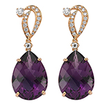 گوشواره طلا جدید دخترانه آمیتیست و الماس تراش برلیان مدل edf1653