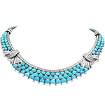 گردنبند فیروزه طلا سفید زنانه 18 عیار و جواهر الماس تراش برلیان مدل ndf159