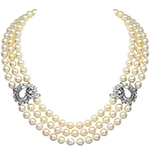 گردنبند سه رشته مروارید طلا سفید و الماس تراش برلیان مدل ndf160