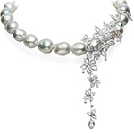 گردنبند طلا سفید زنانه جدید و مروارید باروک و برلیان طرح گل مدل: ndf169