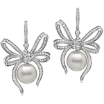 گوشواره طلا جدید دخترانه پاپیونی طلا و مروارید و نگین برلیان مدل: edf1659