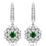 گوشواره طلا جدید طرح گل جواهر نگین زمرد و برلیان زنانه و دخترانه مدل: edf1662