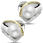 گوشواره قلب طلا میخی و جواهر دخترانه و زنانه نگین مروارید و برلیان مدل: edf1665