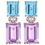 گوشواره طلا جدید زنانه جواهر آمیتیست، توپاز و برلیان پشت میخی طرح چهارگوش مدل: edf1670