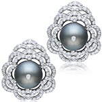 گوشواره طلا و مروارید زنانه جدید طرح گل جواهر نگین مروارید و برلیان مدل: edf1672