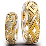 حلقه ست ازدواج طلا و جواهر جدید عروس و داماد با نگین الماس تراش برلیان طرح لوزی مدل: srd1663