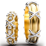 حلقه ست ازدواج طلا و جواهر جدید عروس و داماد با نگین برلیان طرح تیفانی مدل: srd1665