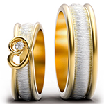 حلقه ست ازدواج قلب طلا دو رنگ و جواهر عروس و داماد با نگین برلیان طرح خاص مدل: srd1670