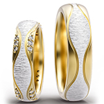 حلقه ست ازدواج طلا زرد و سفید 18 عیار نگین برلیان طرح موج مدل: srd1673