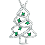 آویز و پلاک طلا کودک طرح درخت کاج کریسمس و نگین جواهر الماس تراش برلیان و زمرد مدل pgb2236