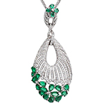 پلاک و آویز گردنبند طلا سفید زنانه جدید بلند جواهر زمرد و الماس تراش برلیان مدل: npdf13369