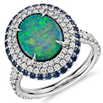 انگشتر طلا زنانه جدید جواهر اوپال و الماس تراش برلیان و یاقوت کبود طرح خاص مدل: rgf1870