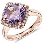 انگشتر طلا زنانه جدید جواهر آمیتیست بنفش تراش کاشن و الماس تراش برلیان مدل: rgf1870