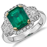 انگشتر طلا سفید زنانه جدید جواهر خاص طرح سلطنتی زمرد و الماس تراش برلیان مدل: rgf1871