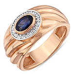  انگشتر طلا مردانه 18 عیار رزگلد جواهر با نگین یاقوت کبود و الماس تراش برلیان مدل: rgm17174 