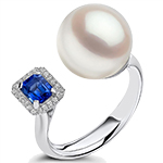 انگشتر مروارید طلا زنانه جدید و جواهر یاقوت کبود و الماس تراش برلیان مدل rgf1874