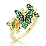انگشتر پروانه طلا زنانه جدید و جواهر زمرد و الماس تراش برلیان مدل: rgf1875