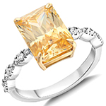 انگشتر طلا سفید زنانه جدید و جواهر سیترین تراش امرالد و الماس تراش برلیان طرح کویین مدل: rgf1876