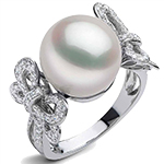 انگشتر پاپیون طلا سفید زنانه جدید جواهر مروارید سفید و الماس تراش برلیان مدل: rgf1877